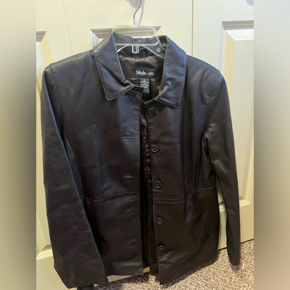 Style & Co Dark Brown Leather Jacket